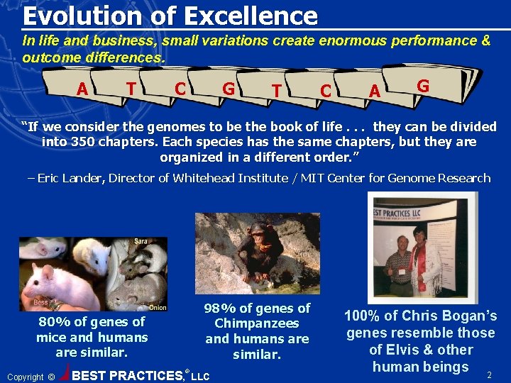 Evolution of Excellence In life and business, small variations create enormous performance & outcome