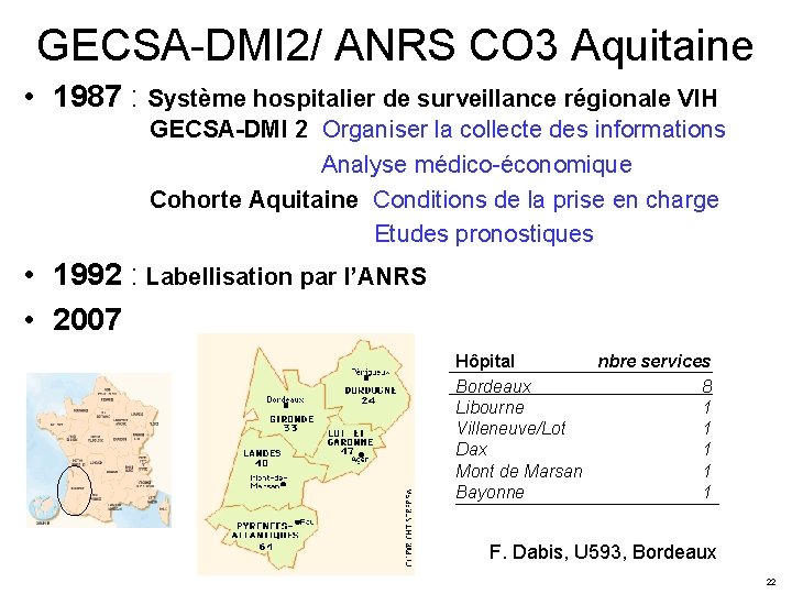 GECSA-DMI 2/ ANRS CO 3 Aquitaine • 1987 : Système hospitalier de surveillance régionale