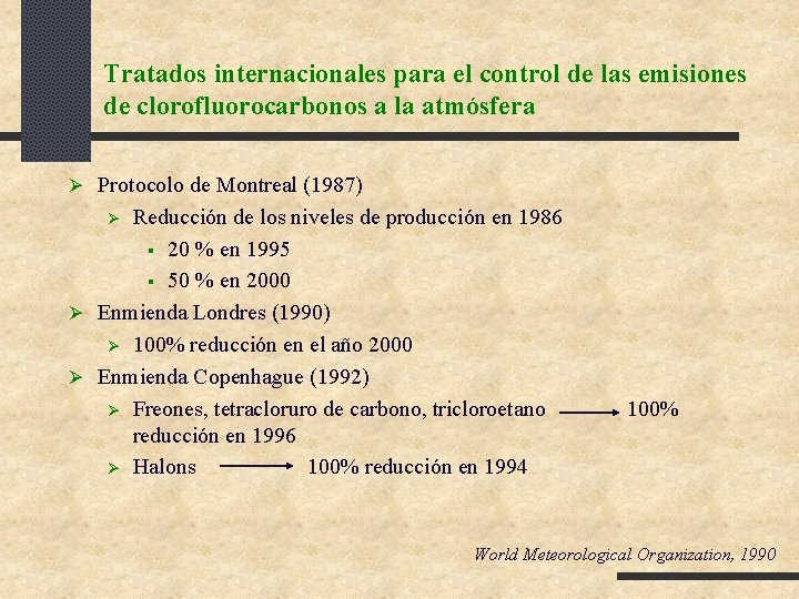Tratados internacionales para el control de las emisiones de clorofluorocarbonos a la atmósfera Ø Tratados internacionales para el control de las emisiones de clorofluorocarbonos a la atmósfera Ø