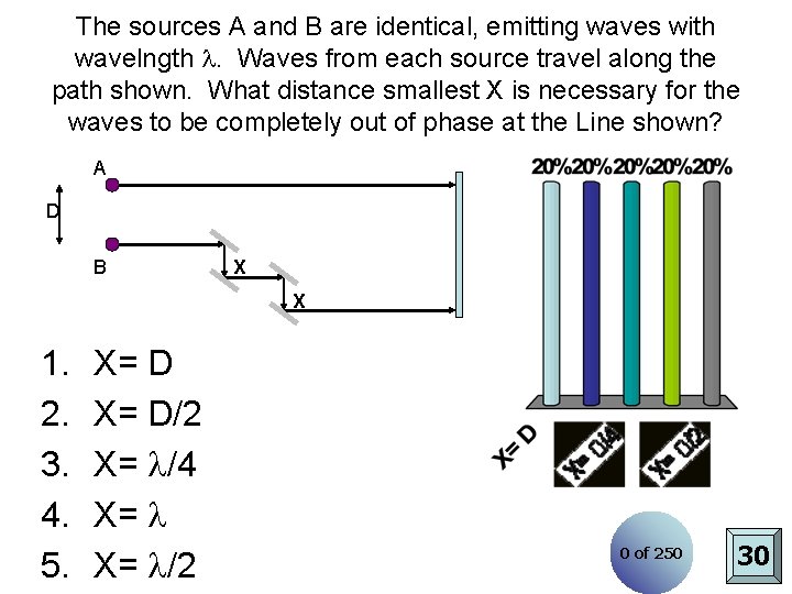 The sources A and B are identical, emitting waves with wavelngth . Waves from