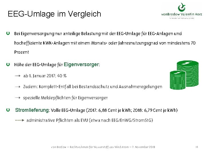 EEG-Umlage im Vergleich Bei Eigenversorgung nur anteilige Belastung mit der EEG-Umlage für EEG-Anlagen und