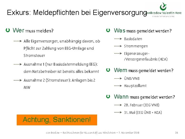 Exkurs: Meldepflichten bei Eigenversorgung Wer muss melden? Was muss gemeldet werden? Alle Eigenversorger, unabhängig