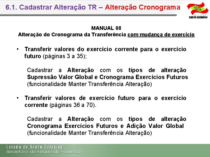 6. 1. Cadastrar Alteração TR – Alteração Cronograma MANUAL 08 Alteração do Cronograma da 6. 1. Cadastrar Alteração TR – Alteração Cronograma MANUAL 08 Alteração do Cronograma da