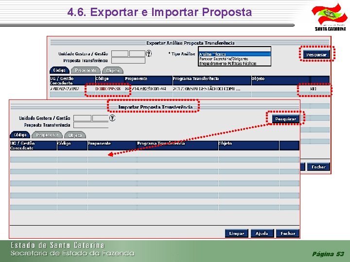 4. 6. Exportar e Importar Proposta Página 53 4. 6. Exportar e Importar Proposta Página 53