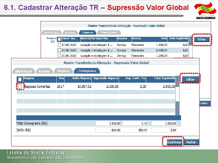 6. 1. Cadastrar Alteração TR – Supressão Valor Global 6. 1. Cadastrar Alteração TR – Supressão Valor Global