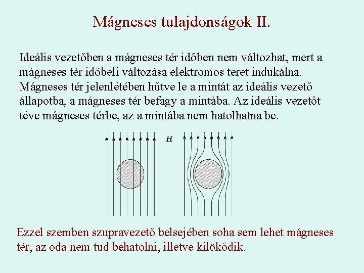 Mágneses tulajdonságok II. Ideális vezetőben a mágneses tér időben nem változhat, mert a mágneses