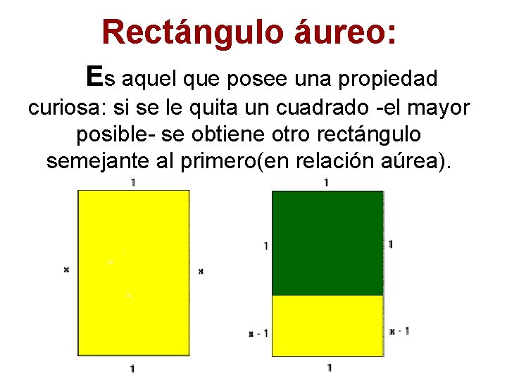 Rectángulo áureo: Es aquel que posee una propiedad curiosa: si se le quita un