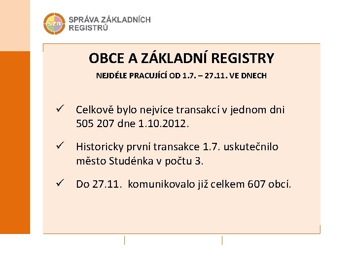 OBCE A ZÁKLADNÍ REGISTRY NEJDÉLE PRACUJÍCÍ OD 1. 7. – 27. 11. VE DNECH