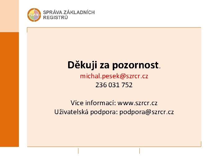 Děkuji za pozornost. michal. pesek@szrcr. cz 236 031 752 Více informací: www. szrcr. cz