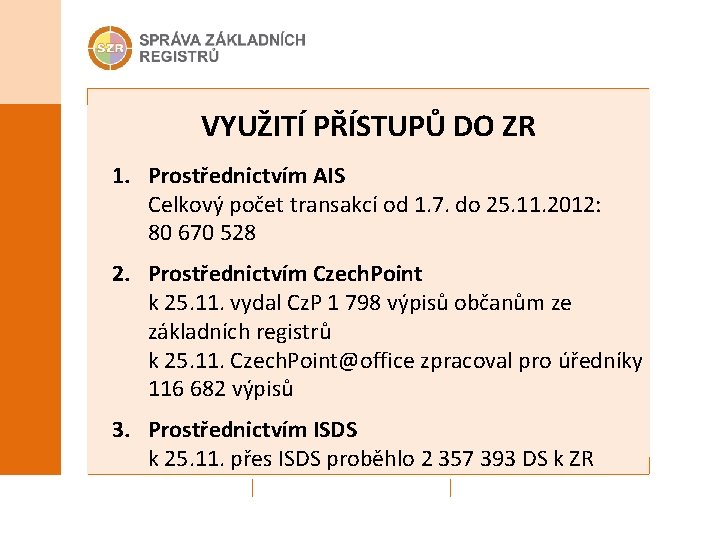 VYUŽITÍ PŘÍSTUPŮ DO ZR 1. Prostřednictvím AIS Celkový počet transakcí od 1. 7. do