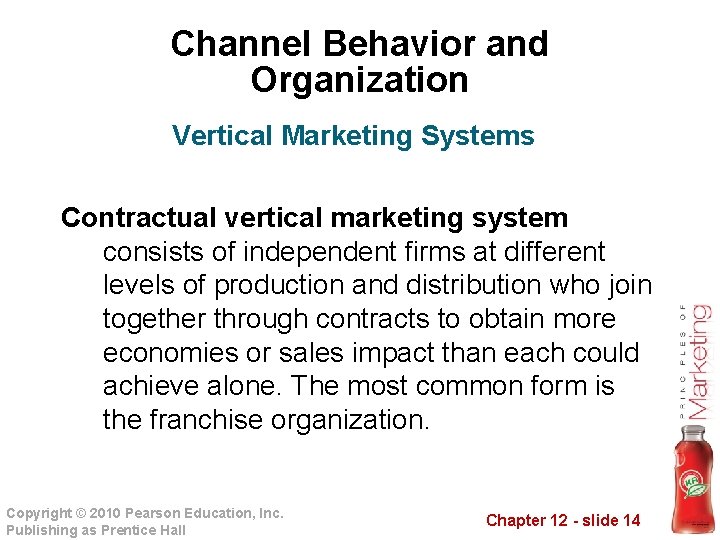 Channel Behavior and Organization Vertical Marketing Systems Contractual vertical marketing system consists of independent
