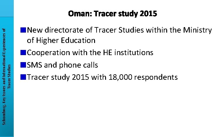 Schomburg, Key Issues and International Experiences of Tracer Studies Oman: Tracer study 2015 New