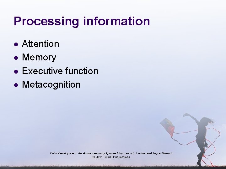 Processing information l l Attention Memory Executive function Metacognition Child Development: An Active Learning