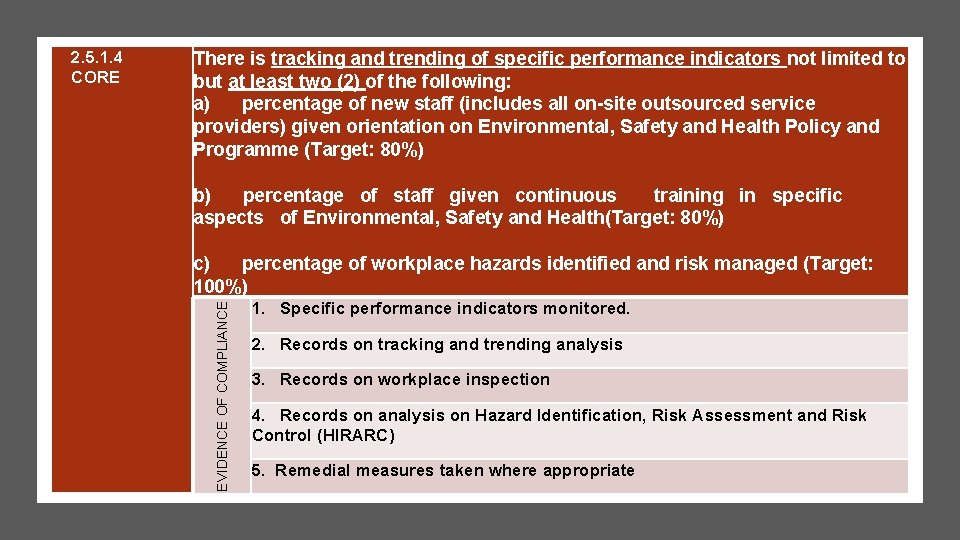 There is tracking and trending of specific performance indicators not limited to but at