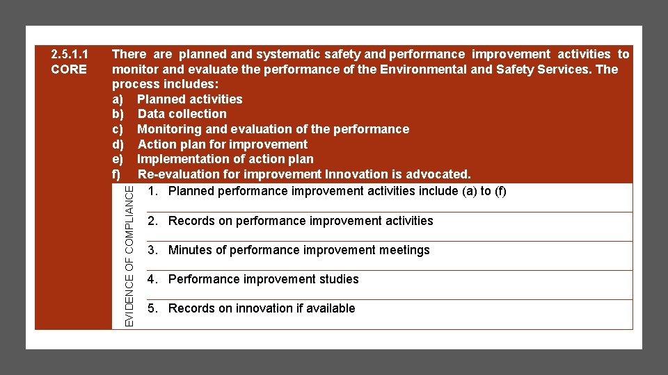 There are planned and systematic safety and performance improvement activities to monitor and evaluate