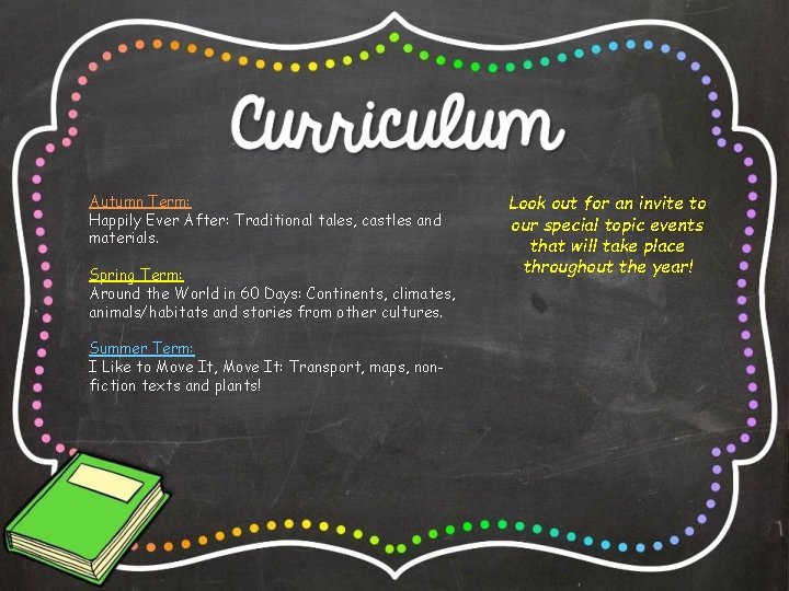 Autumn Term: Happily Ever After: Traditional tales, castles and materials. Spring Term: Around the