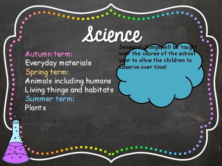 Autumn term: Everyday materials Spring term: Animals including humans Living things and habitats Summer