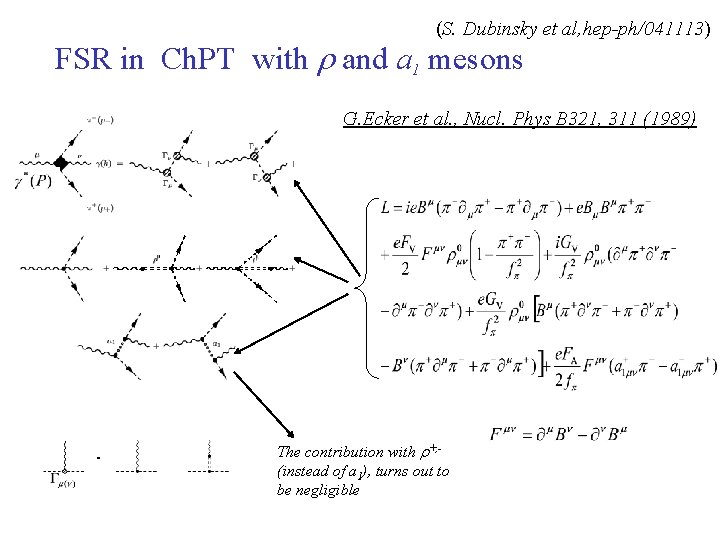 (S. Dubinsky et al, hep-ph/041113) FSR in Ch. PT with and a 1 mesons