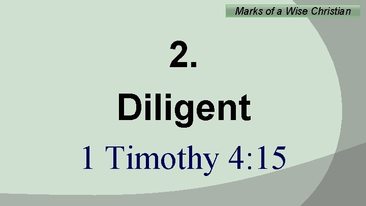 Marks of a Wise Christian 2. Diligent 1 Timothy 4: 15 