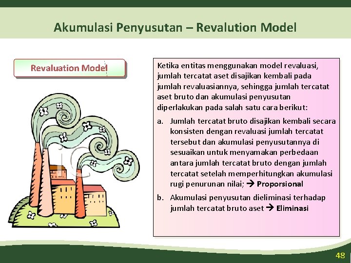 Akumulasi Penyusutan – Revalution Model Revaluation Model Ketika entitas menggunakan model revaluasi, jumlah tercatat