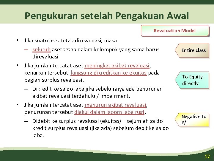 Pengukuran setelah Pengakuan Awal Revaluation Model • Jika suatu aset tetap direvaluasi, maka –