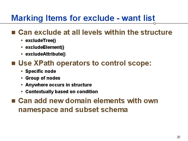 Marking Items for exclude - want list n Can exclude at all levels within