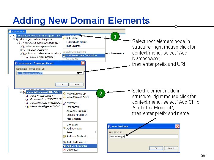 Adding New Domain Elements 1 2 Select root element node in structure; right mouse