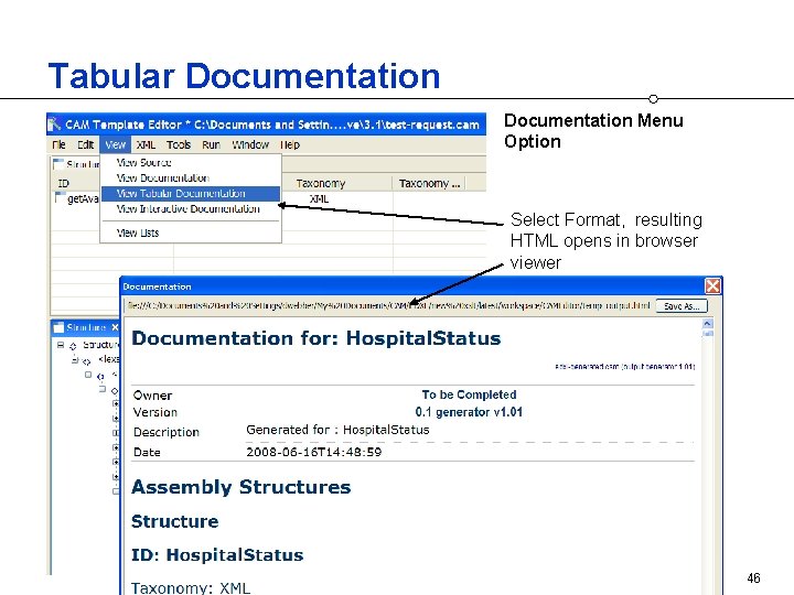 Tabular Documentation Menu Option Select Format, resulting HTML opens in browser viewer 46 