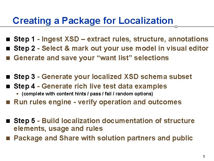 Creating a Package for Localization Step 1 - Ingest XSD – extract rules, structure,