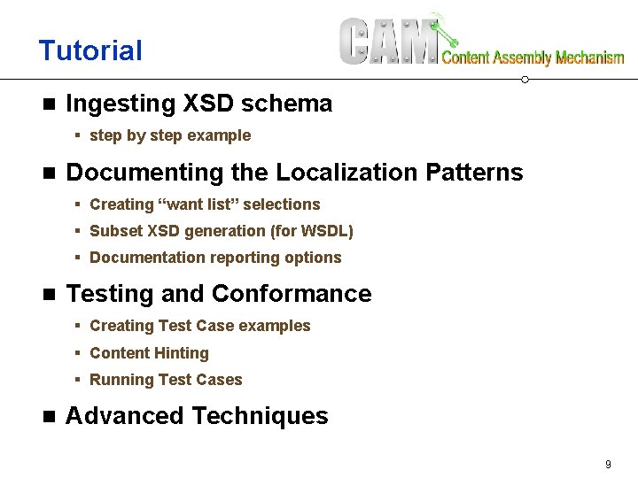 Tutorial n Ingesting XSD schema § step by step example n Documenting the Localization