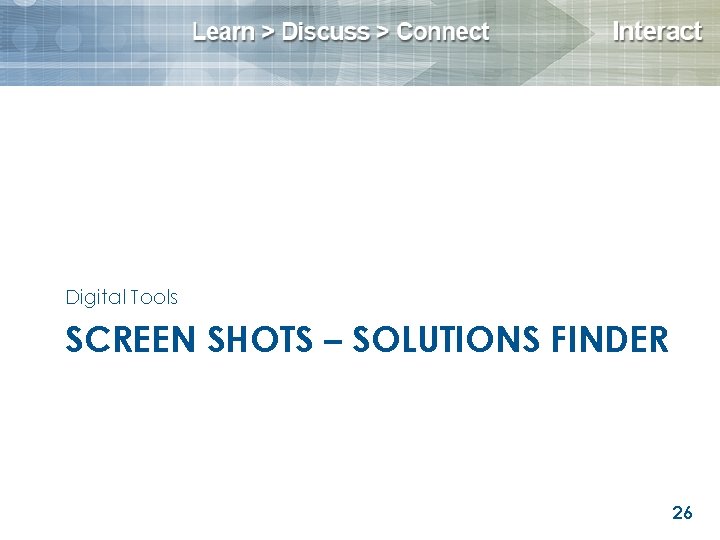 Digital Tools SCREEN SHOTS – SOLUTIONS FINDER 26 