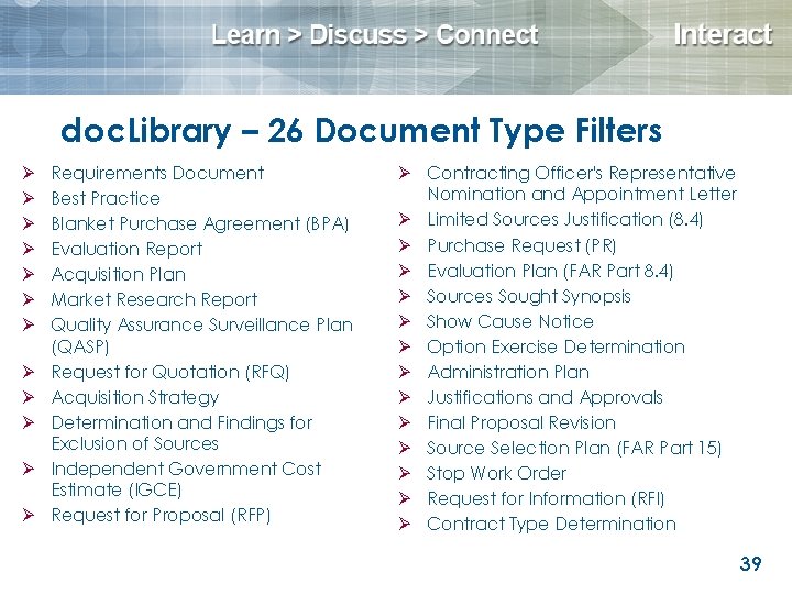 doc. Library – 26 Document Type Filters Ø Ø Ø Requirements Document Best Practice