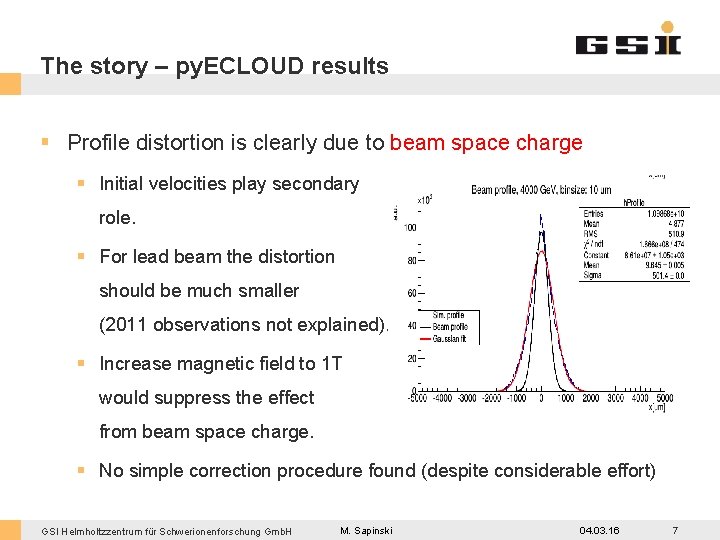 The story – py. ECLOUD results § Profile distortion is clearly due to beam
