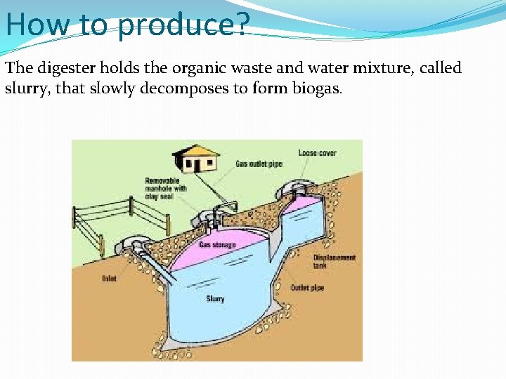 How to produce? The digester holds the organic waste and water mixture, called slurry,