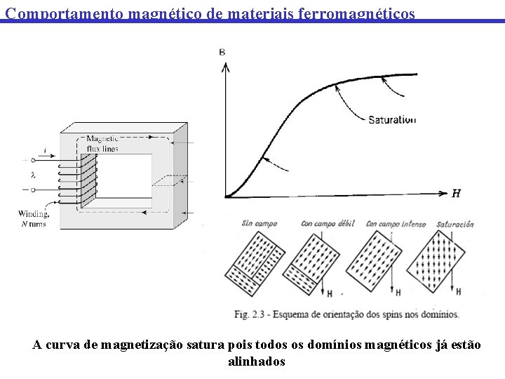 Comportamento magnético de materiais ferromagnéticos A curva de magnetização satura pois todos os domínios