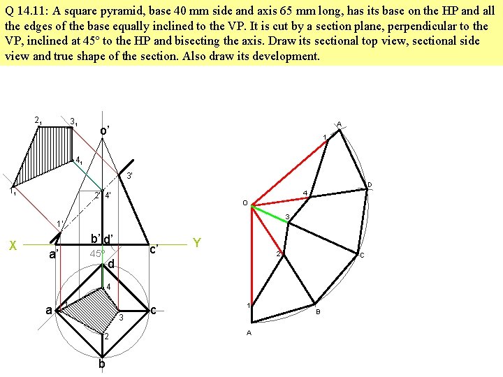 Q 14. 11: A square pyramid, base 40 mm side and axis 65 mm