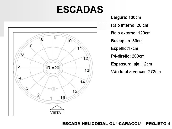 ESCADAS Largura: 100 cm Raio interno: 20 cm Ri: 20 cm Raio externo: 120 ESCADAS Largura: 100 cm Raio interno: 20 cm Ri: 20 cm Raio externo: 120