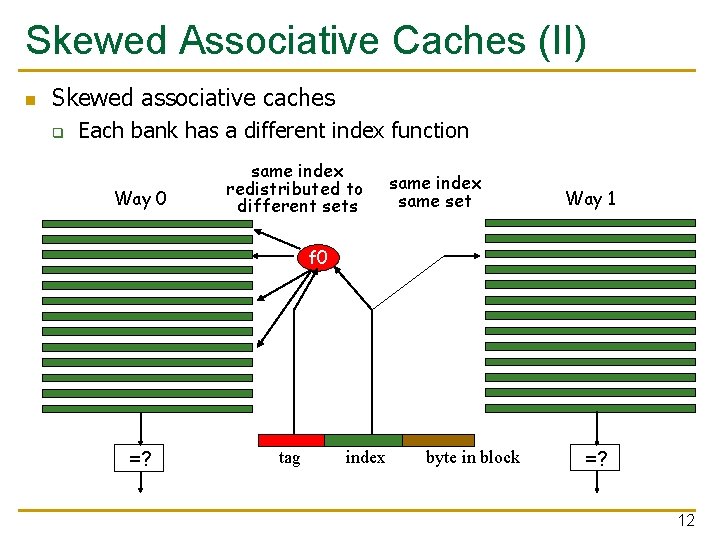 Skewed Associative Caches (II) n Skewed associative caches q Each bank has a different