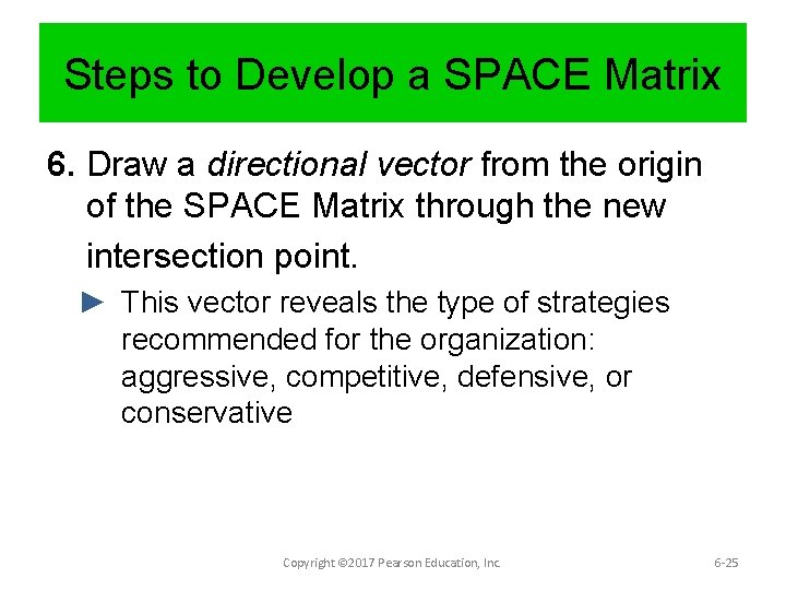 Steps to Develop a SPACE Matrix 6. Draw a directional vector from the origin