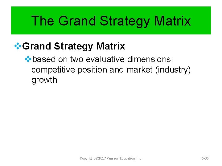 The Grand Strategy Matrix vbased on two evaluative dimensions: competitive position and market (industry)
