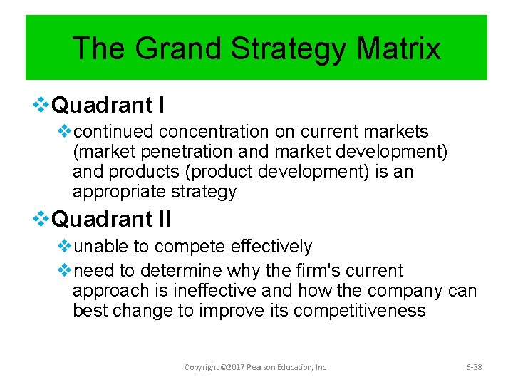 The Grand Strategy Matrix v. Quadrant I vcontinued concentration on current markets (market penetration