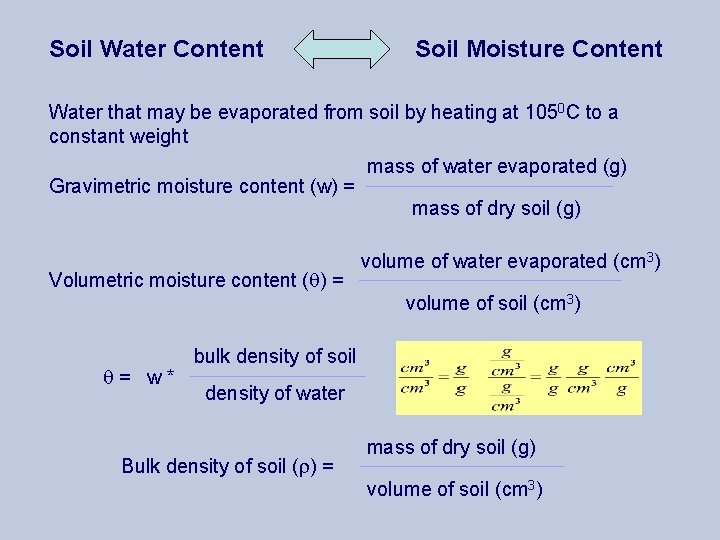 Soil Water Content Soil Moisture Content Water that may be evaporated from soil by