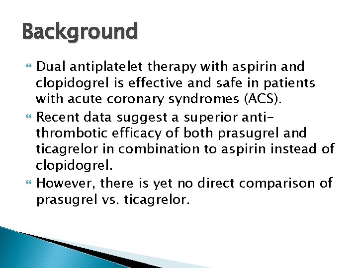 Background Dual antiplatelet therapy with aspirin and clopidogrel is effective and safe in patients