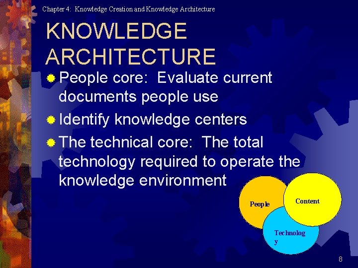 Chapter 4: Knowledge Creation and Knowledge Architecture KNOWLEDGE ARCHITECTURE ® People core: Evaluate current