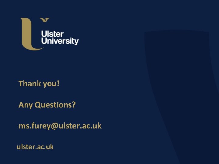 Thank you! Any Questions? ms. furey@ulster. ac. uk 