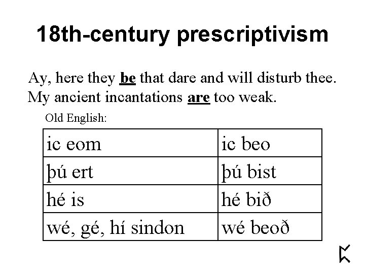 18 th-century prescriptivism Ay, here they be that dare and will disturb thee. My