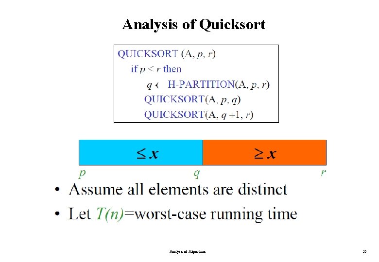 Analysis of Quicksort Analysis of Algorithms 25 