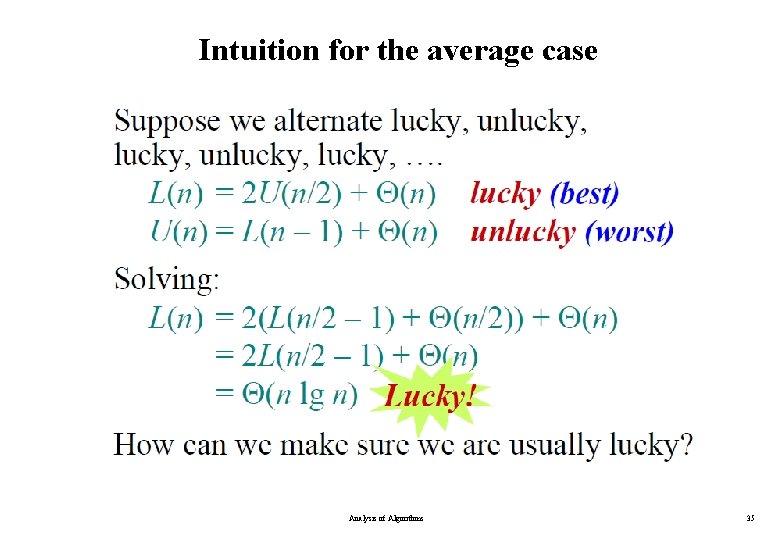 Intuition for the average case Analysis of Algorithms 35 