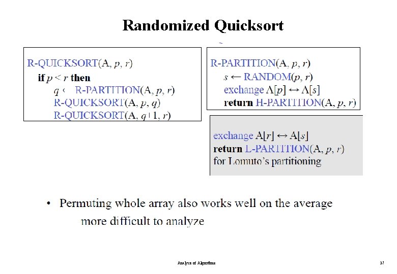 Randomized Quicksort Analysis of Algorithms 37 