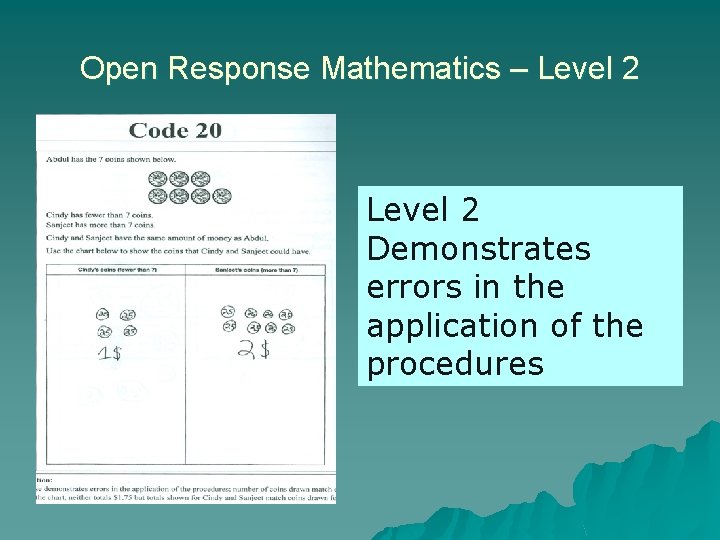 Open Response Mathematics – Level 2 Demonstrates errors in the application of the procedures